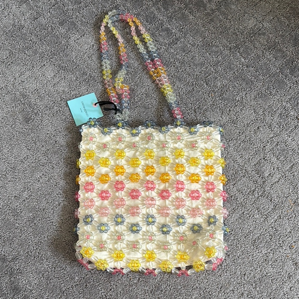 Colorful Floral Beaded Tote Bag